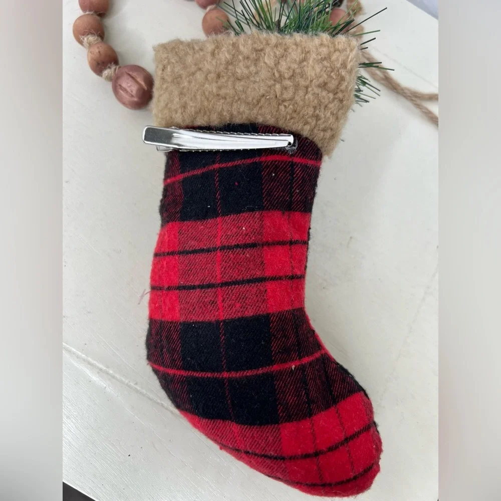 Brand New- Buffalo Plaid Stocking Ornament with Clip